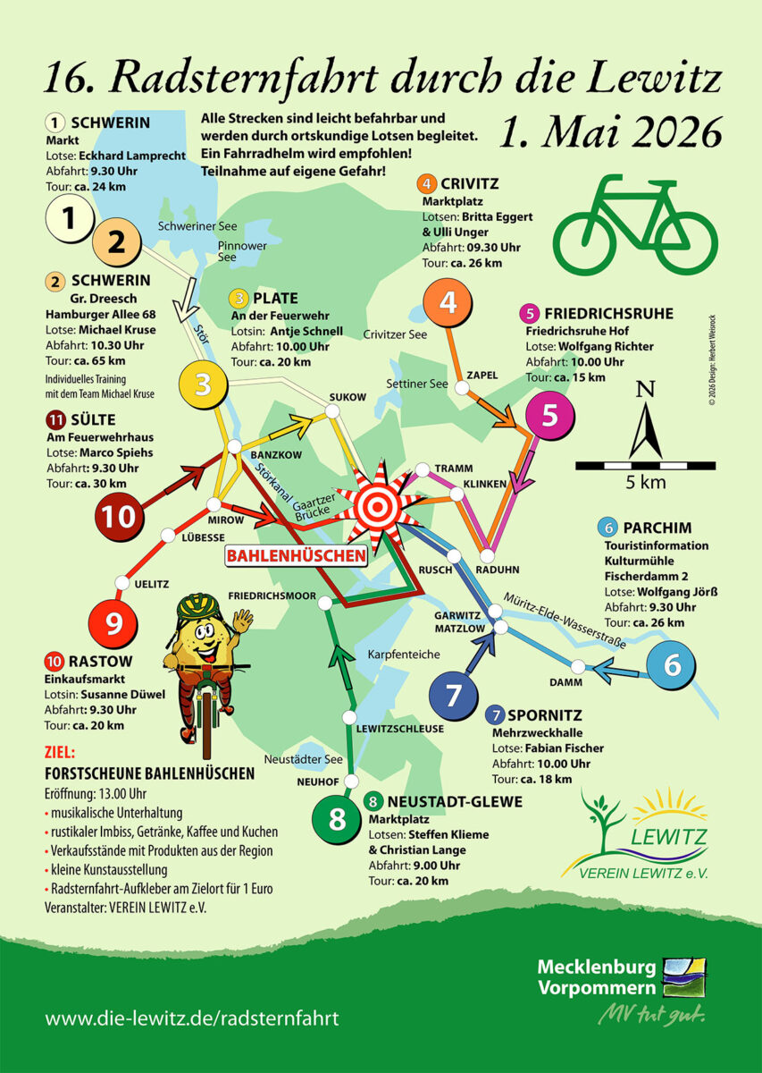 Plan für die 16. Radsternfahrt nach Bahlenhüschen